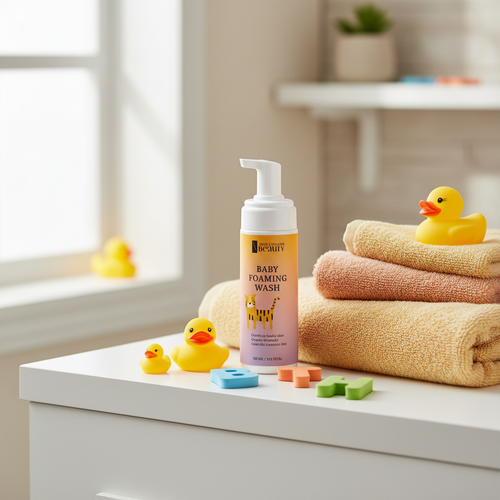 Bath time setup with towels and toys