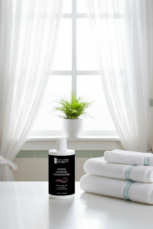 Bathroom counter with plant in window