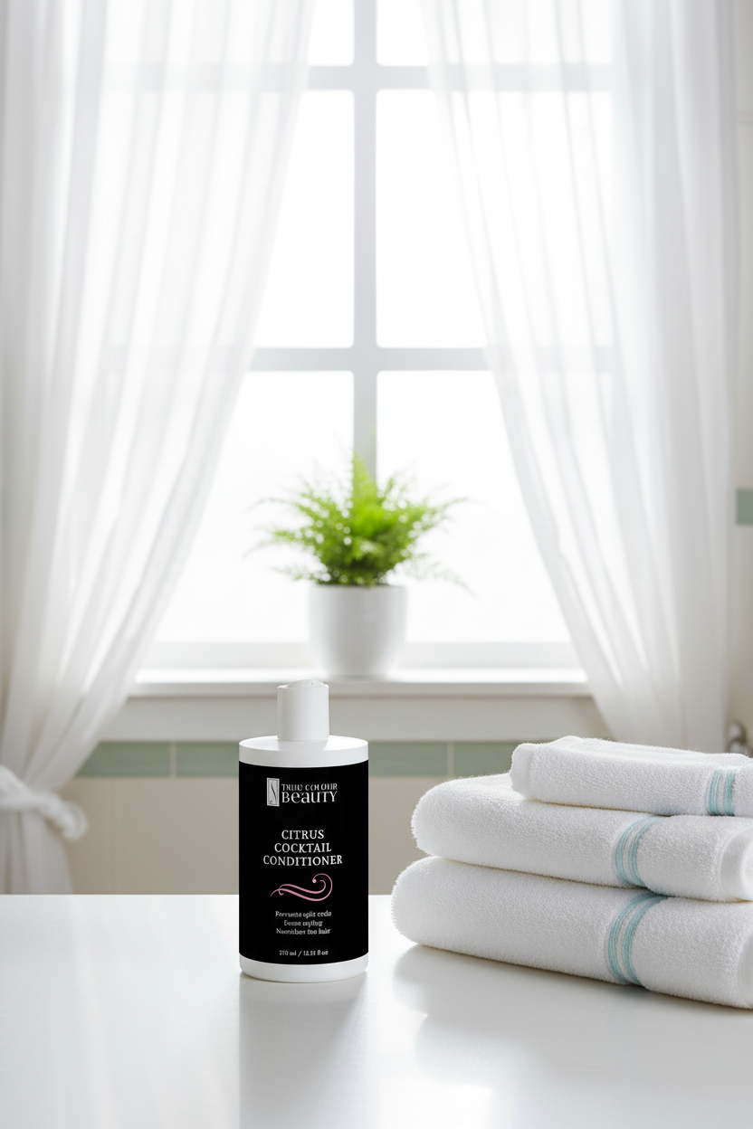 Bathroom counter with plant in window