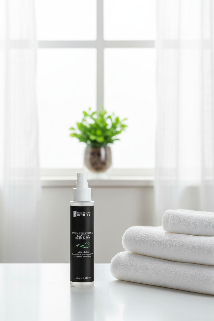 Bathroom counter with plant in window