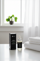 Bathroom counter with plant in window