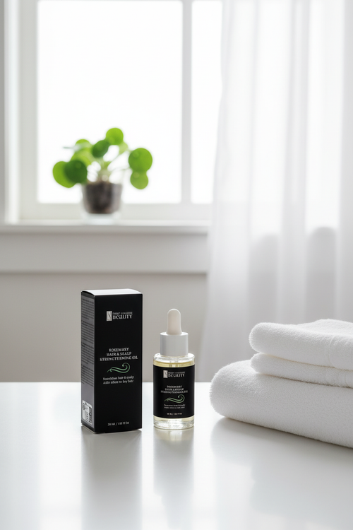 Bathroom counter with plant in window