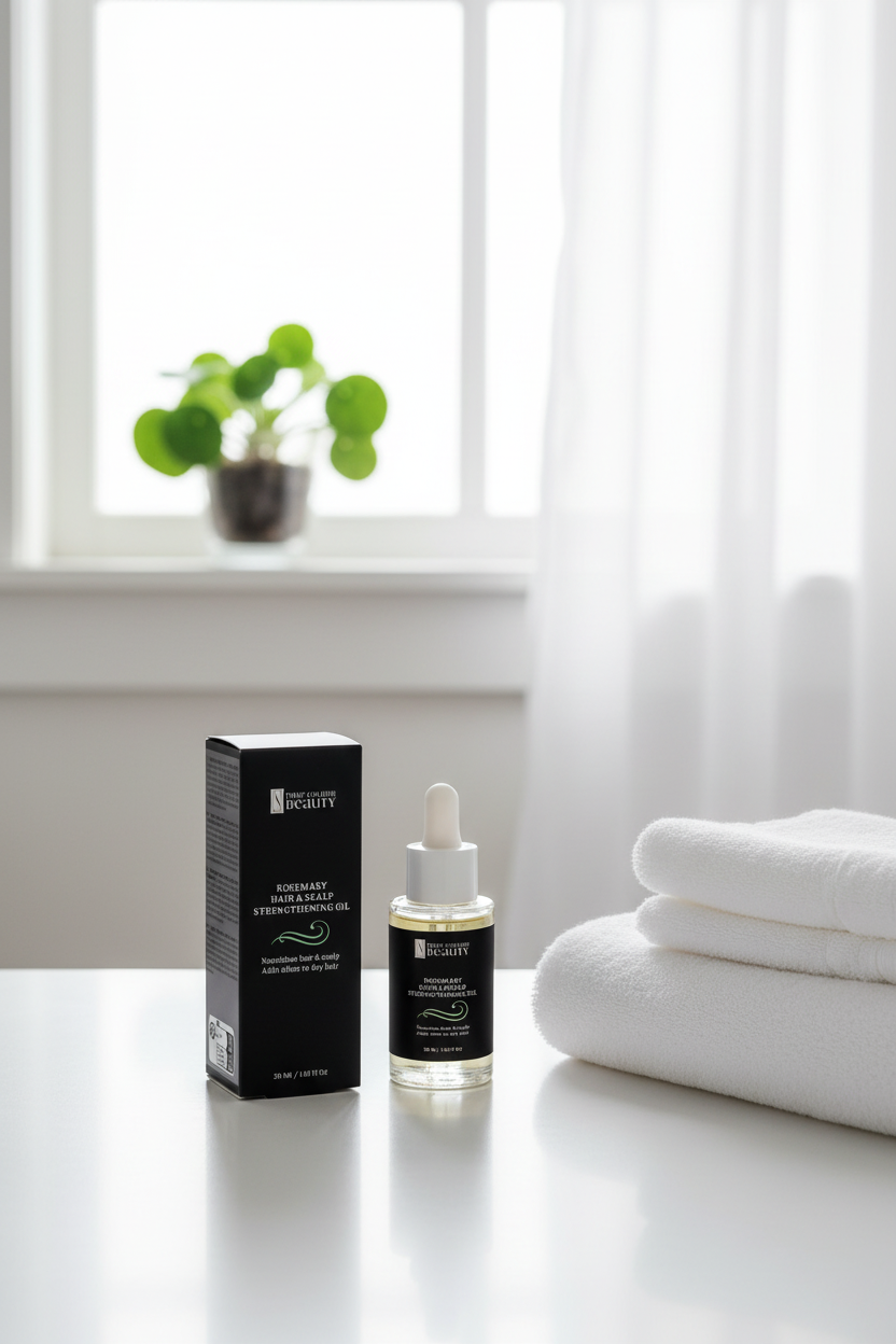 Bathroom counter with plant in window