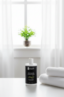 Bathroom counter with plant in window