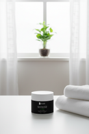 Bathroom counter with plant in window