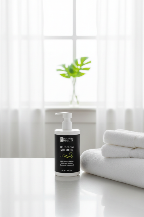 Bathroom counter with plant in window