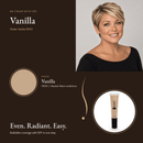 BB Cream with SPF in Vanilla FB105, neutral-warm undertone, with model