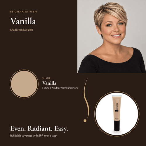 BB Cream with SPF in Vanilla FB105, neutral-warm undertone, with model