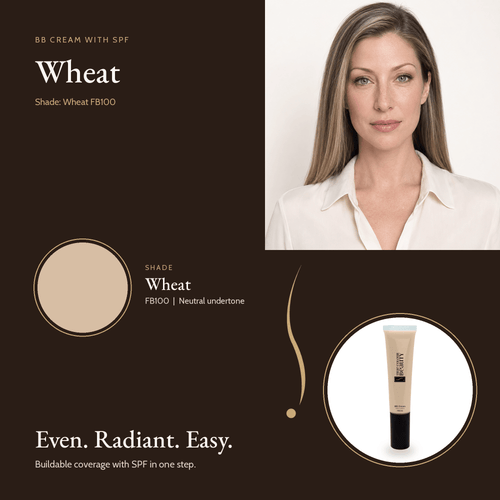 BB Cream with SPF in Wheat FB100, neutral undertone, with model