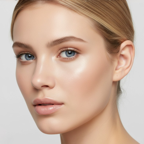 Close-up of a woman's face with a neutral background