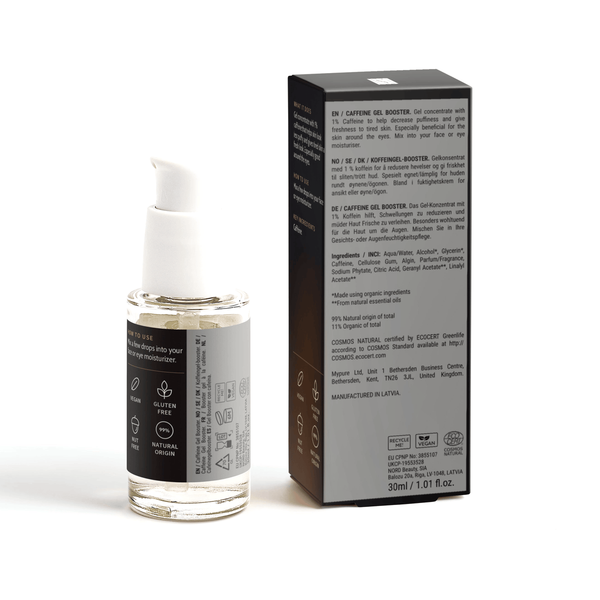 Caffeine Gel Booster, pack and label