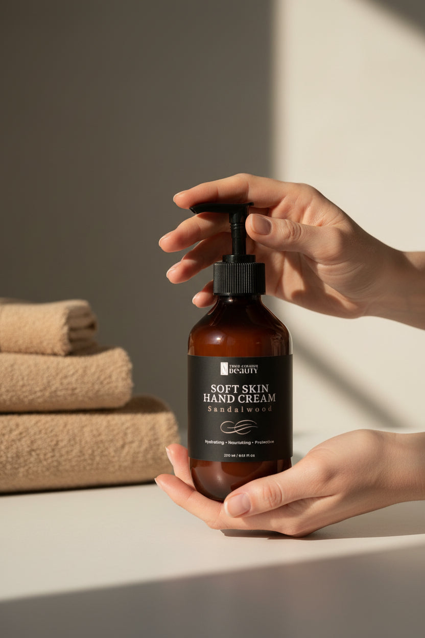 Soft skin hand cream on a neutral background