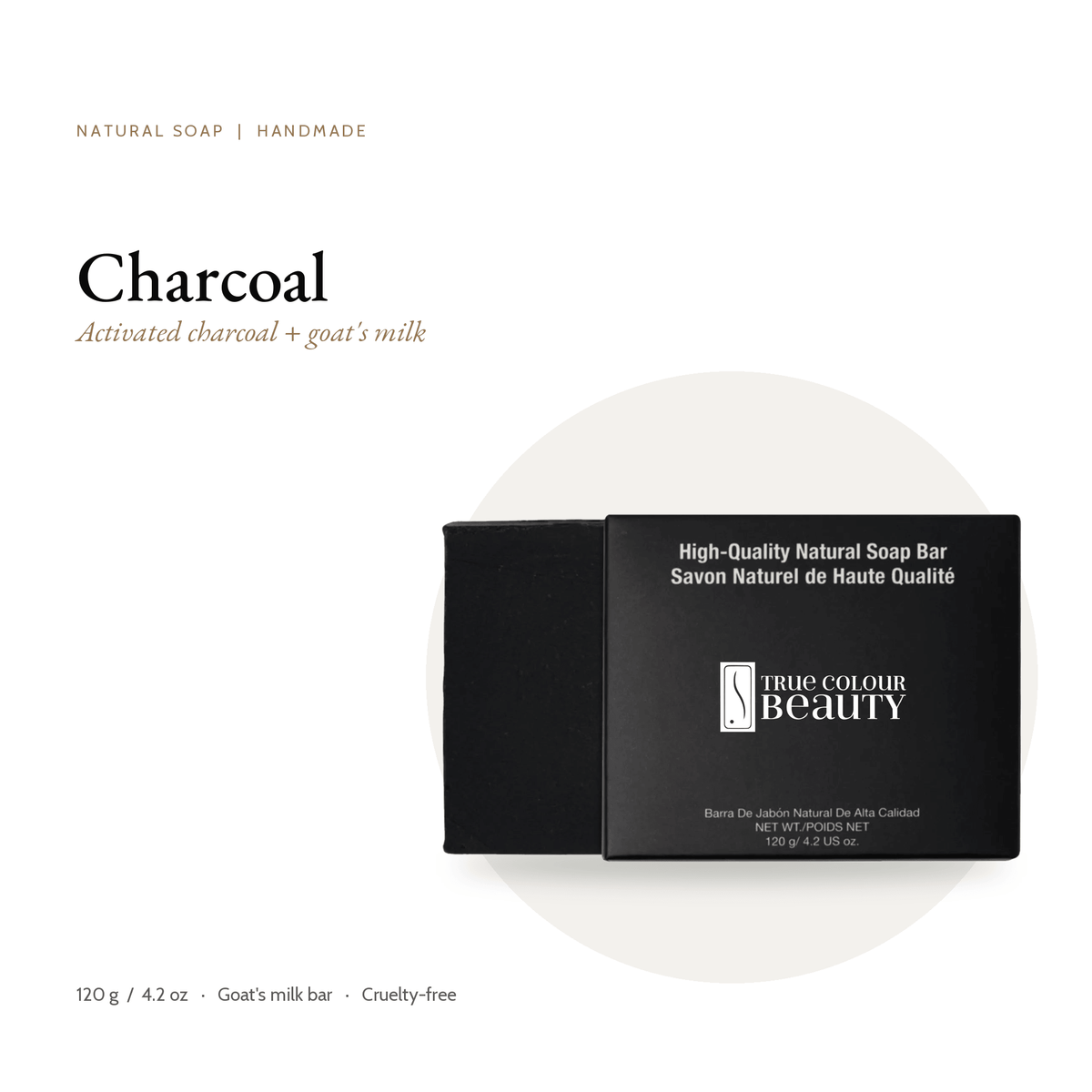 Charcoal Natural Soap bar and box, 120 g