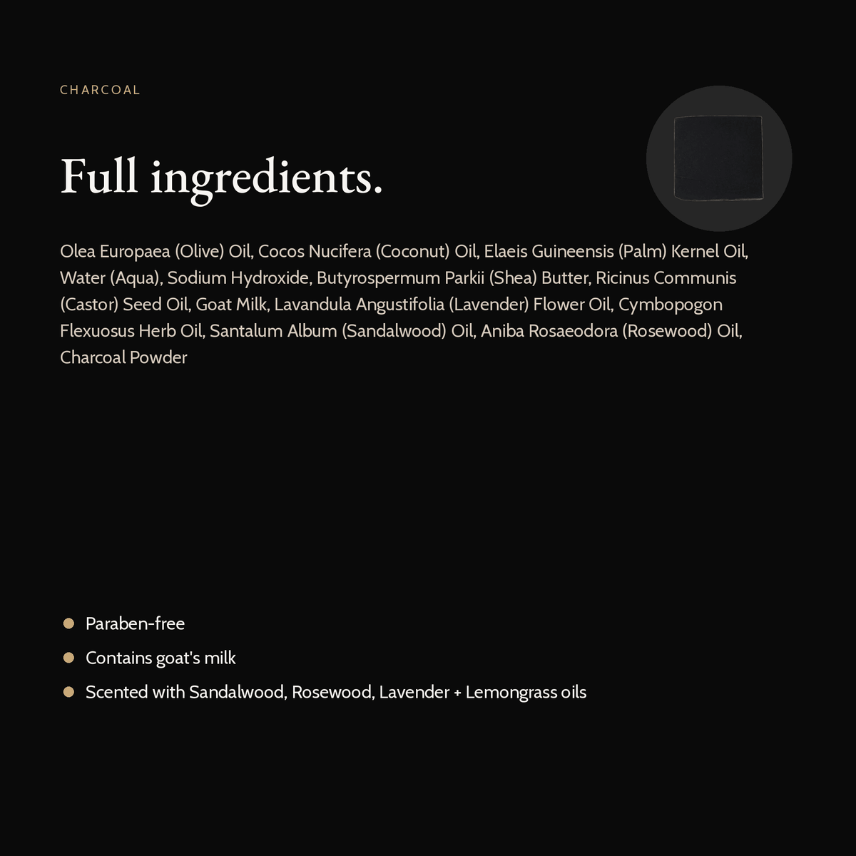Charcoal Natural Soap full ingredient list