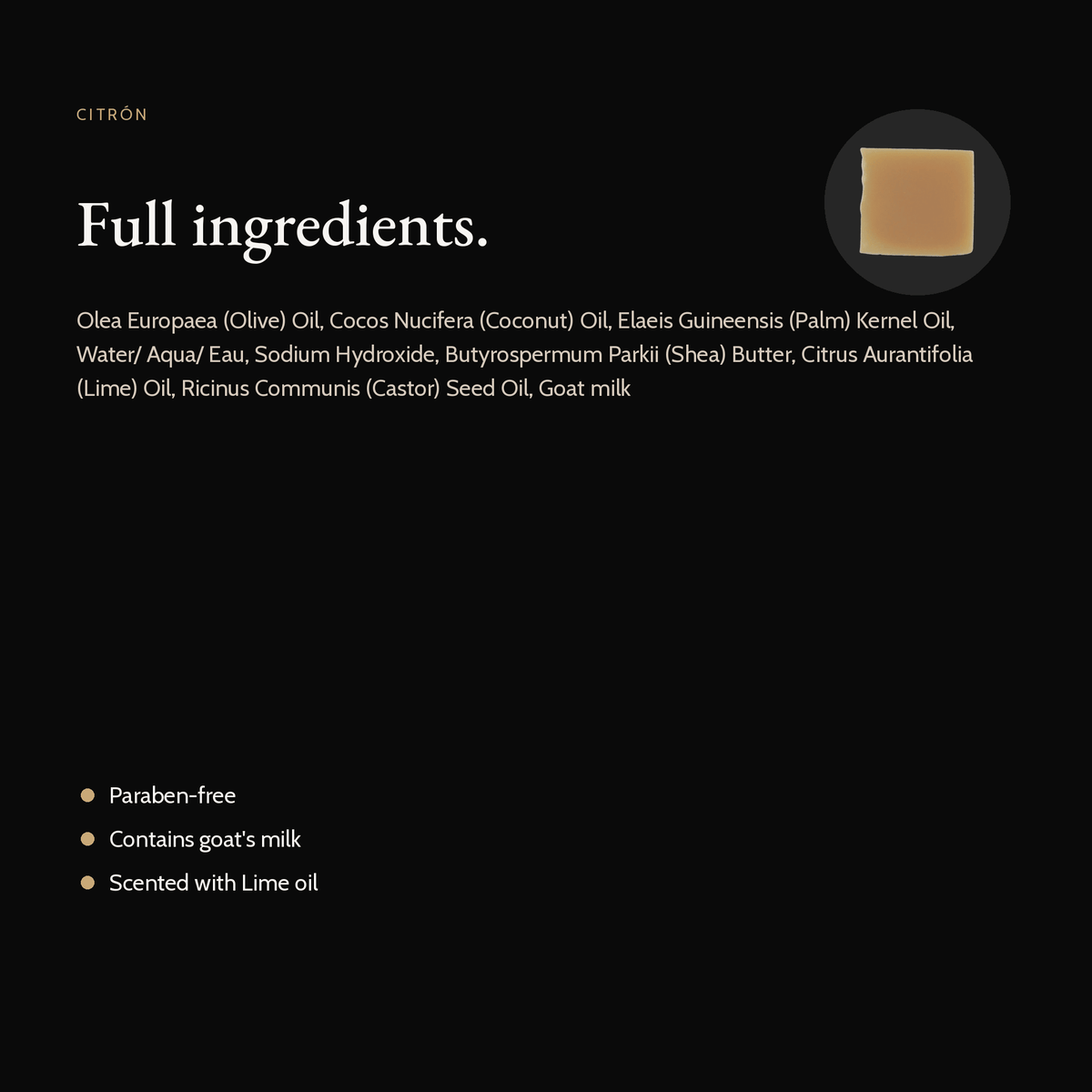 Citrón Natural Soap full ingredient list