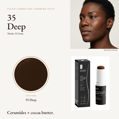 Color Correcting Ceramide Stick 35 Deep shade, texture swatch and stick