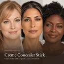 Three models wearing Creme Concealer Stick in light, medium and deep shades