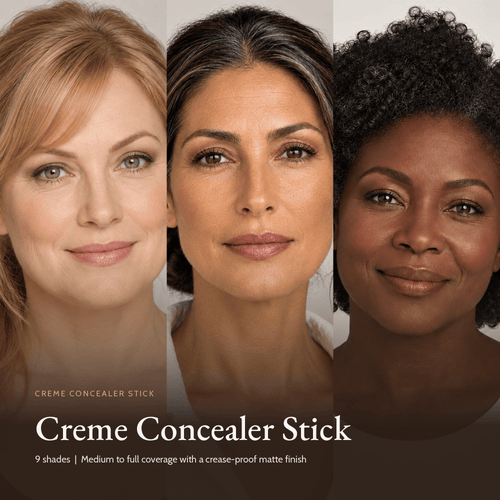 Three models wearing Creme Concealer Stick in light, medium and deep shades