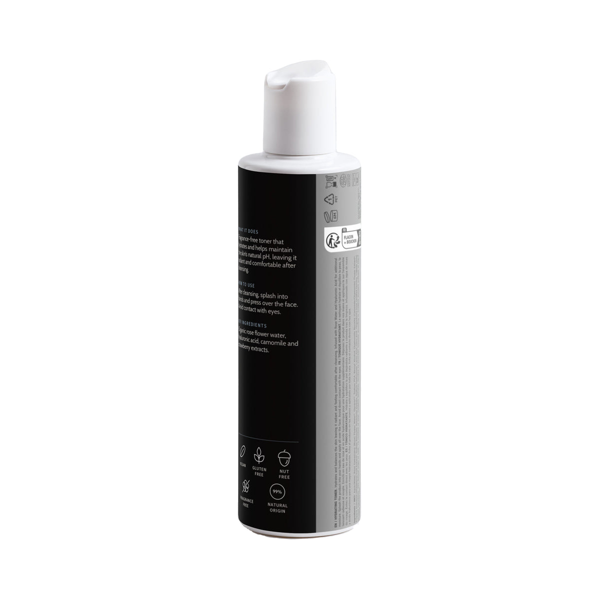 pH Balance Hydrating Toner bottle, back label with ingredients and directions