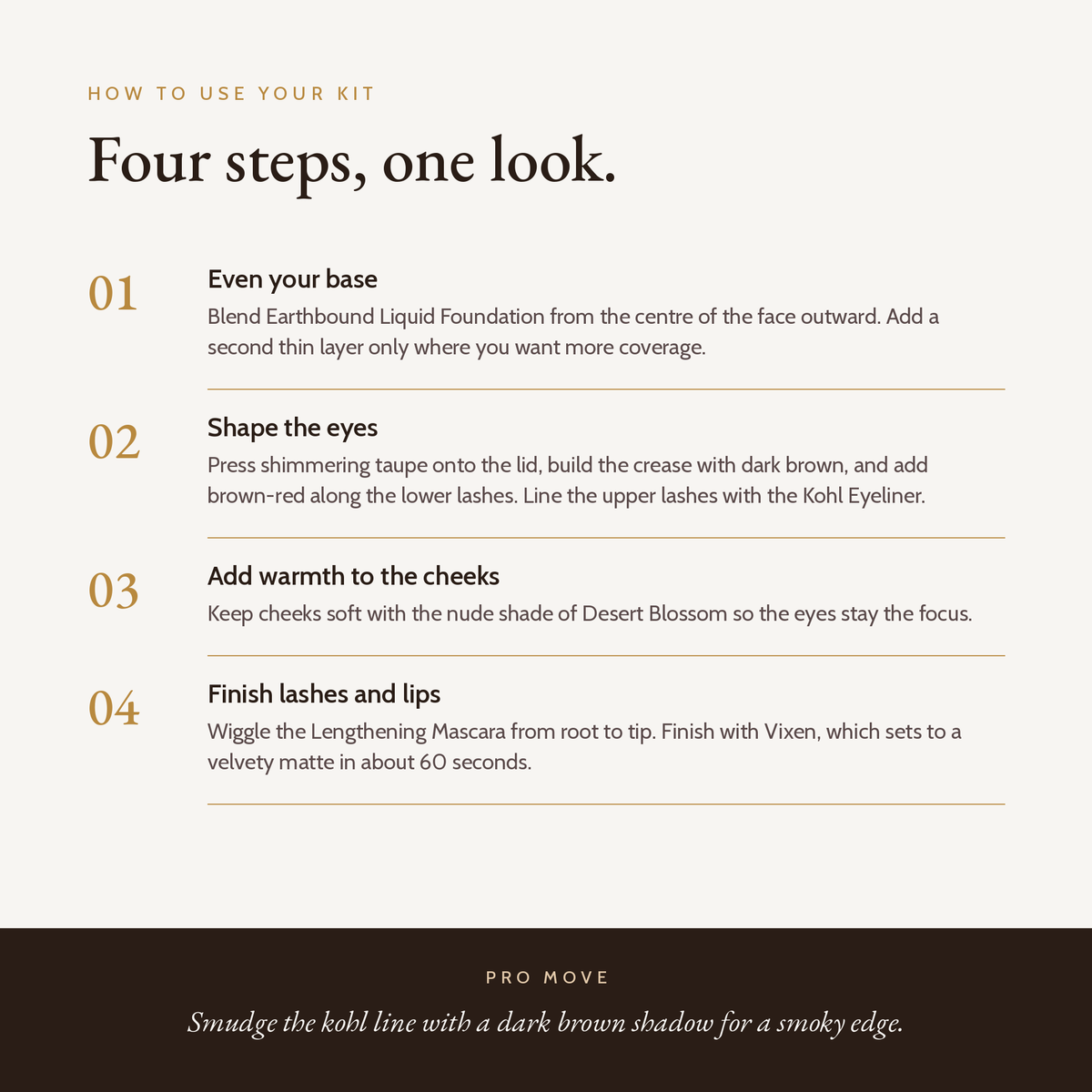 Beginner Makeup Kit Dark Storm, how to use, four steps