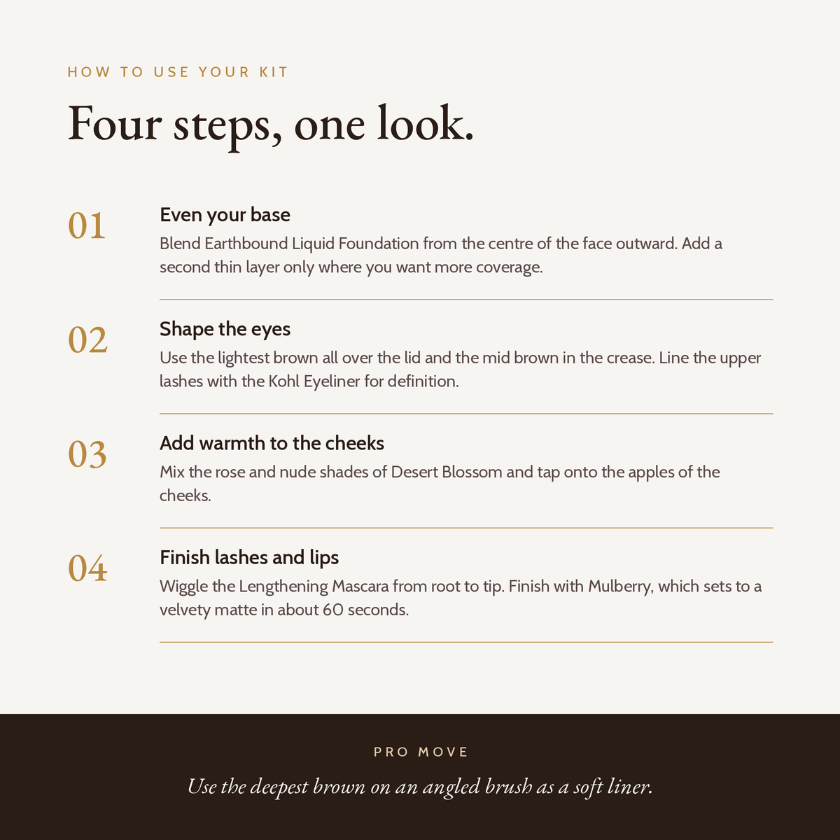 Beginner Makeup Kit Desert Breeze, how to use, four steps