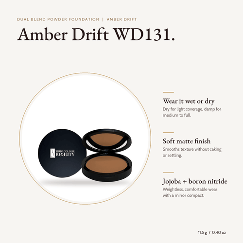 Dual Blend Powder Foundation Amber Drift WD131 compact, 11.5 g, with key benefits