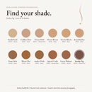 Dual Blend Powder Foundation shade chart with Earthy Fig WD145 selected