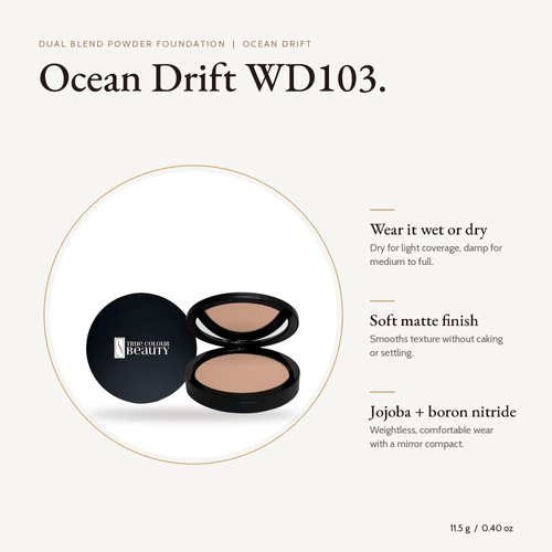Dual Blend Powder Foundation Ocean Drift WD103 compact, 11.5 g, with key benefits