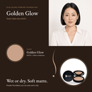 Dual Blend Powder Foundation in Golden Glow WD101, warm undertone, with model