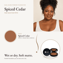 Dual Blend Powder Foundation in Spiced Cedar WD133, neutral-warm undertone, with model