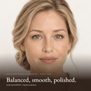 Close-up of model wearing Dual Blend Powder Foundation in Sunlit Sand