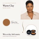 Dual Blend Powder Foundation Warm Clay WD127 shade swatch with model