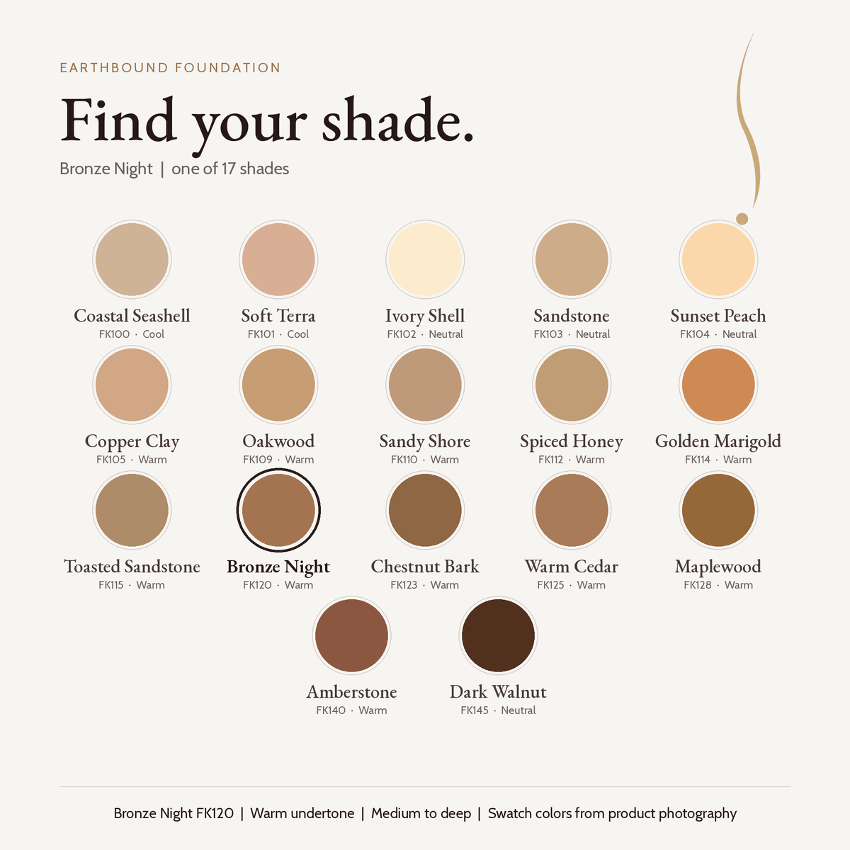Earthbound Liquid Foundation shade finder with Bronze Night selected