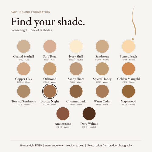 Earthbound Liquid Foundation shade finder with Bronze Night selected