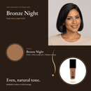Earthbound Liquid Foundation Bronze Night shade card with model