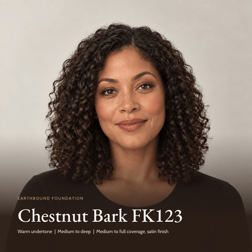 Model with Earthbound Liquid Foundation in Chestnut Bark FK123
