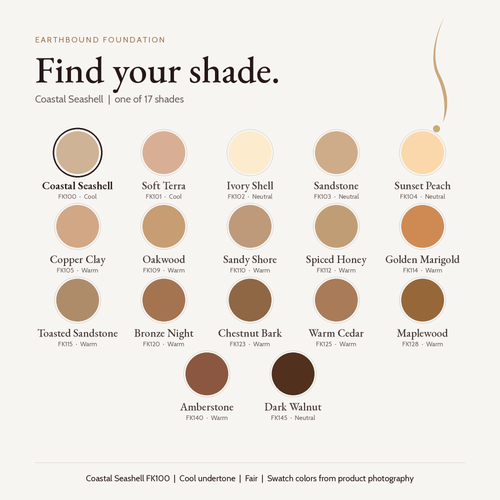 Earthbound Liquid Foundation shade finder with Coastal Seashell selected