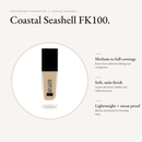 Earthbound Liquid Foundation Coastal Seashell bottle with key benefits