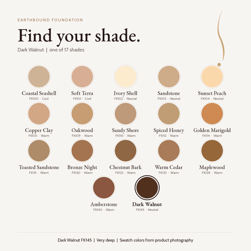 Earthbound Liquid Foundation shade finder with Dark Walnut selected