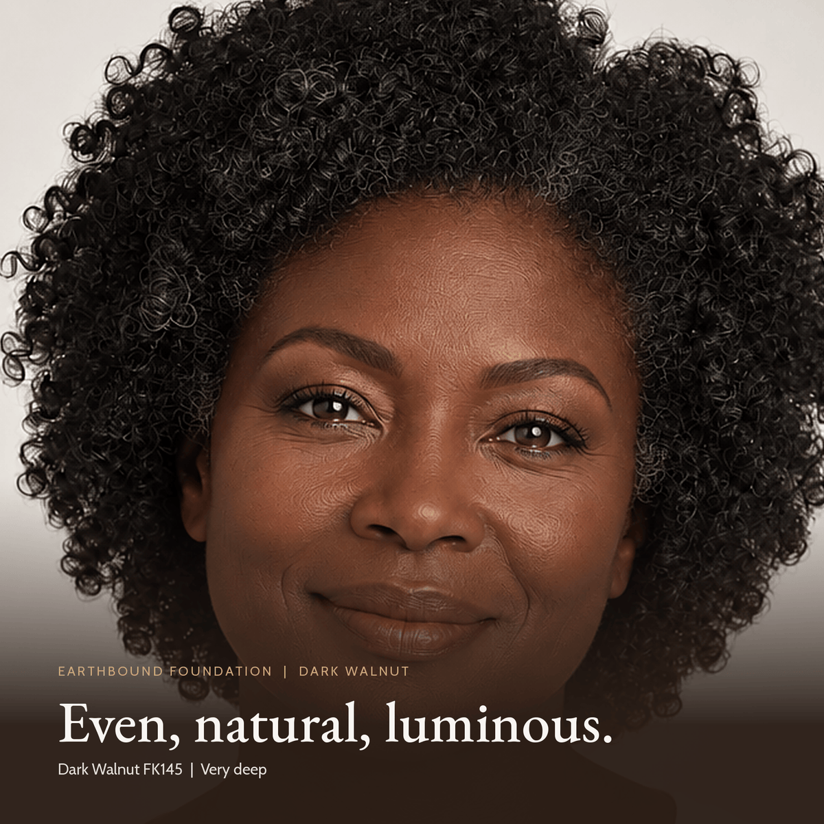 Close-up of model for Earthbound Liquid Foundation in Dark Walnut