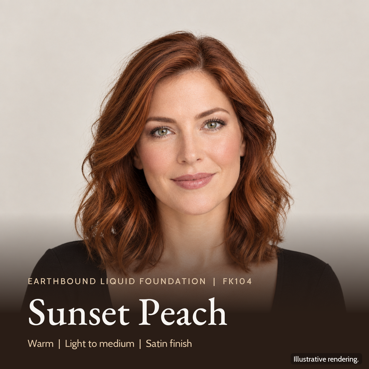 Model wearing Earthbound Liquid Foundation in Sunset Peach FK104 for an even, natural-looking complexion.