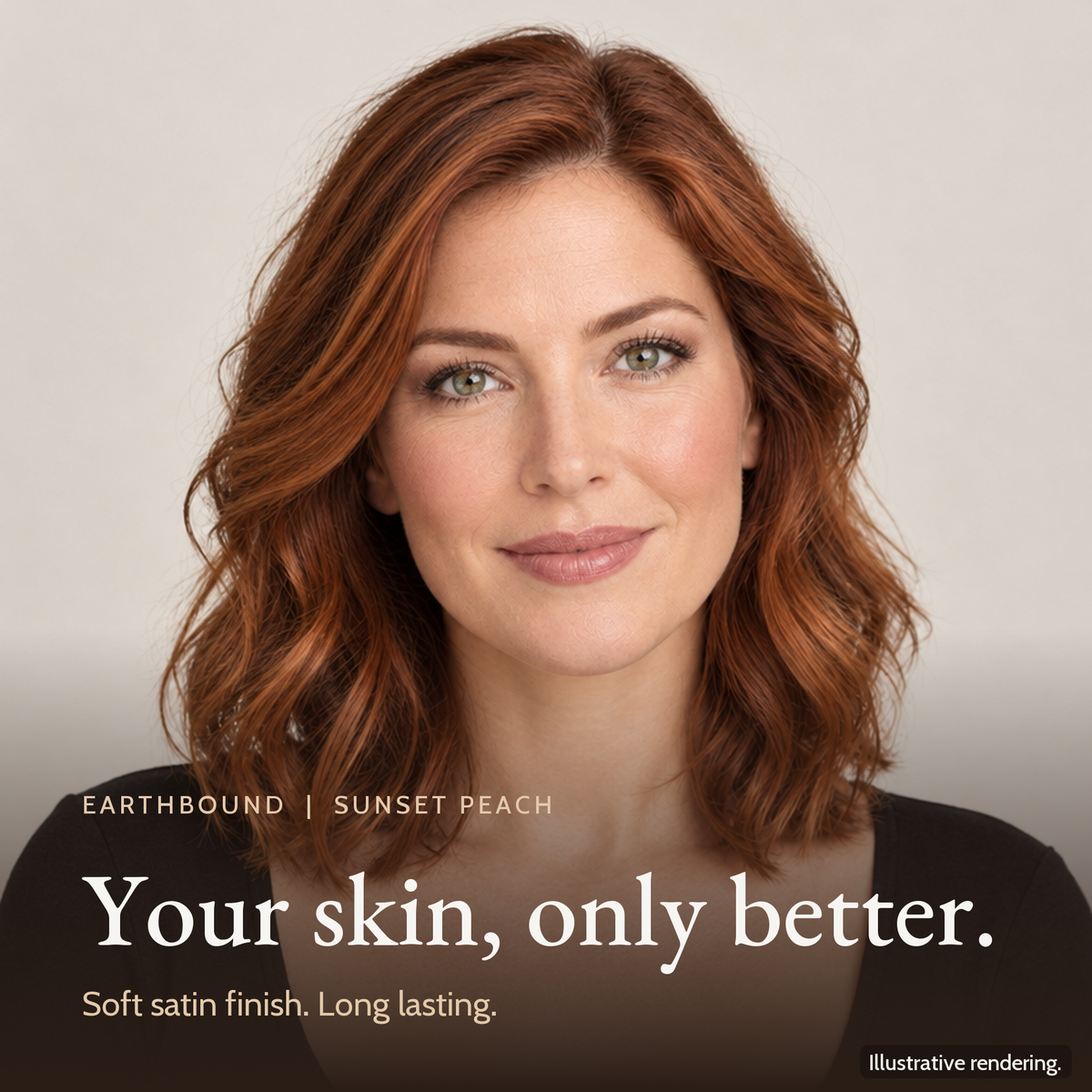 Close-up of a model's even, natural complexion wearing Earthbound Liquid Foundation in Sunset Peach FK104.