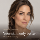 Close-up of a model's even, natural complexion wearing Earthbound Liquid Foundation in Oakwood FK109.
