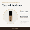 Earthbound Liquid Foundation bottle with key details: buildable medium to full coverage and a natural finish.
