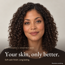 Close-up of a model's even, natural complexion wearing Earthbound Liquid Foundation in Chestnut Bark FK123.