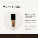 Earthbound Liquid Foundation bottle in Warm Cedar FK125 with key details: buildable coverage and a natural finish.