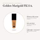 Earthbound Liquid Foundation Golden Marigold bottle with key benefits