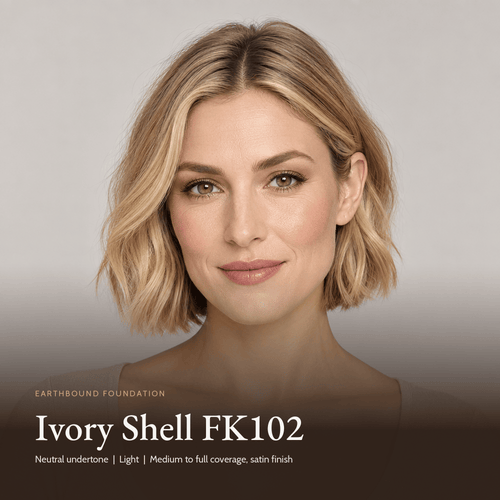Model with Earthbound Liquid Foundation in Ivory Shell FK102