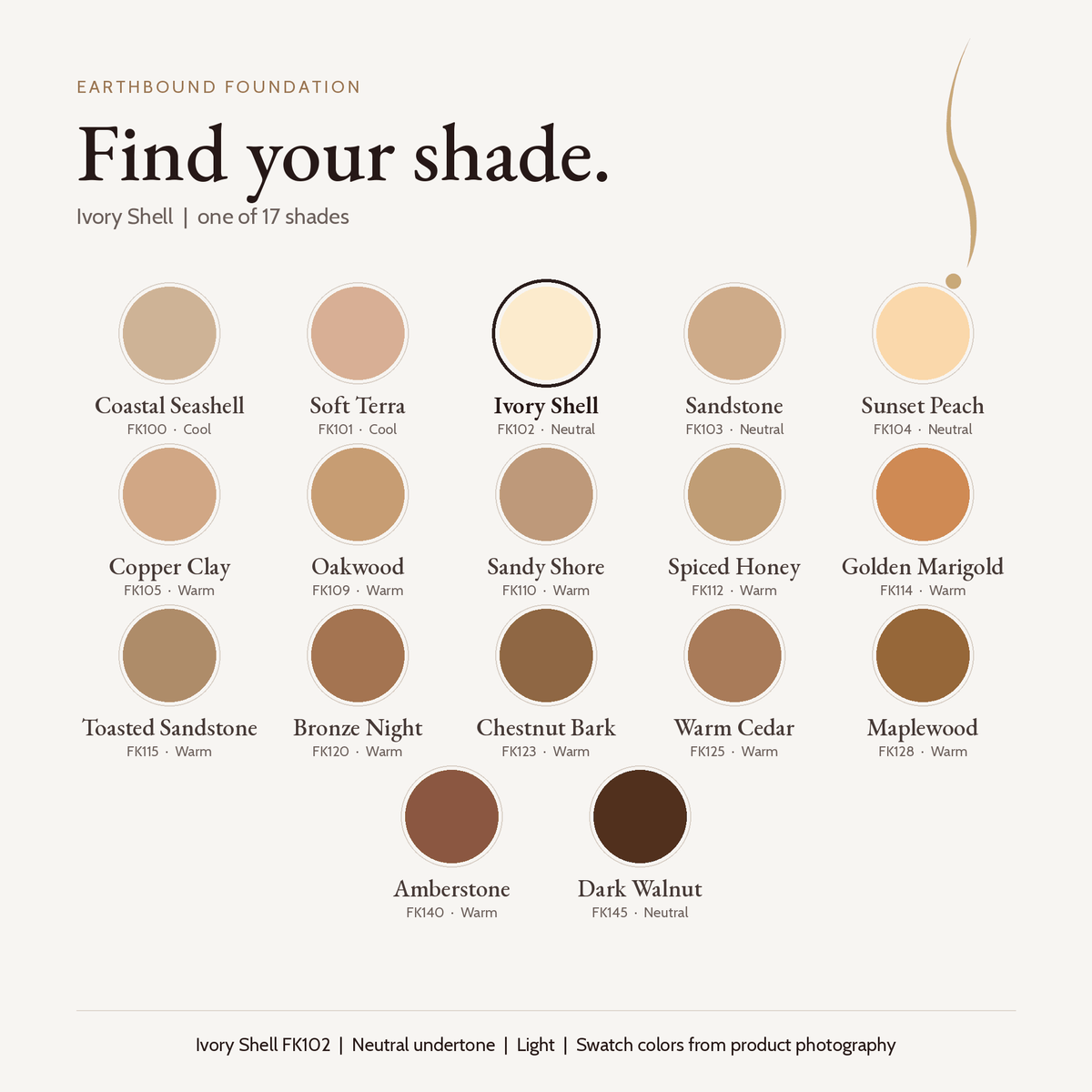 Earthbound Liquid Foundation shade finder with Ivory Shell selected