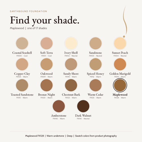 Earthbound Liquid Foundation shade finder with Maplewood selected